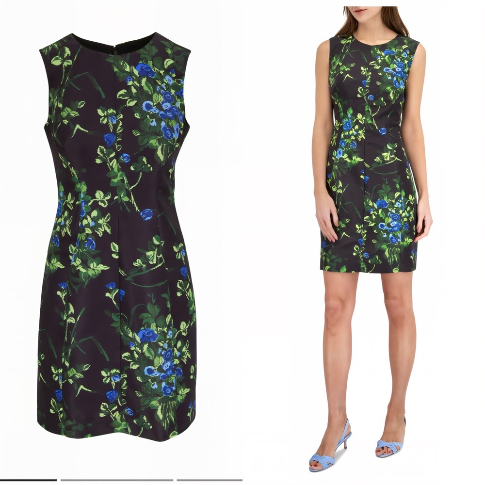 Carolina Herrera Floral Print Dress - Black and Green Sz 8 Like New